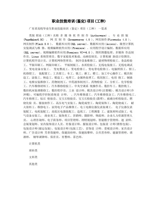 职业技能培训(鉴定)项目(工种)