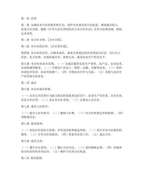 农民专业合社章程模板