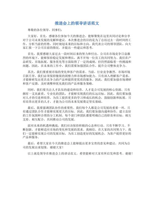 推进会上的领导讲话范文