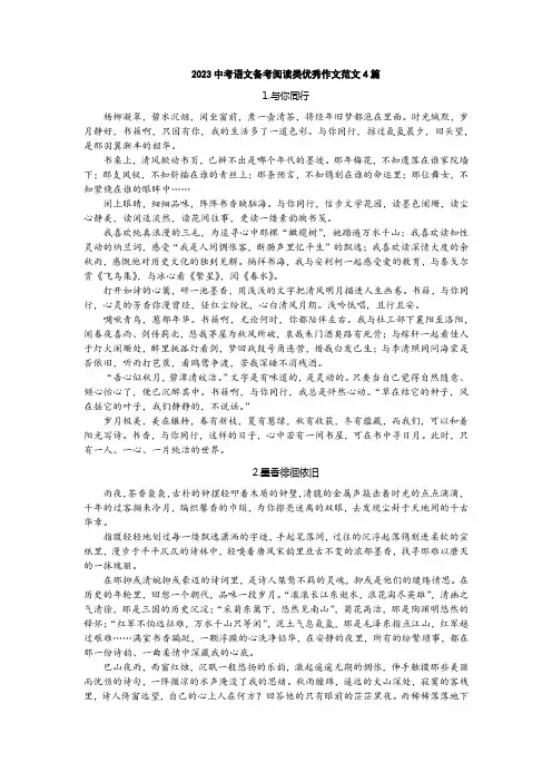 2023中考语文备考阅读类优秀作文范文4篇