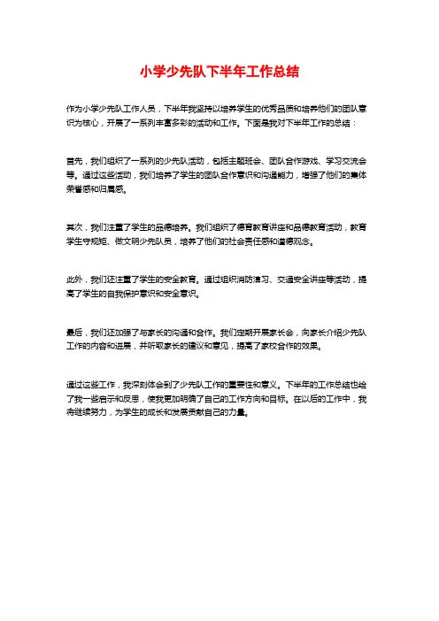 小学少先队下半年工作总结