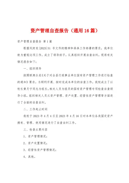 资产管理自查报告(通用16篇)