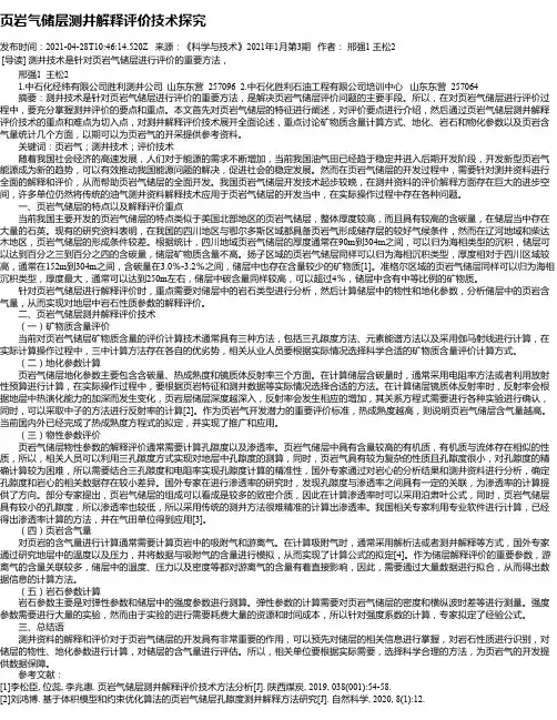 页岩气储层测井解释评价技术探究
