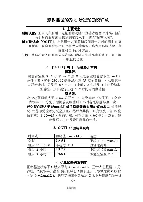 糖耐量试验及C肽试验知识汇总