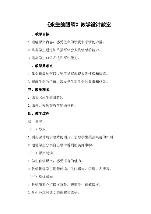 2024年《永生的眼睛》教学设计教案教学设计
