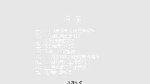人事行政部月工作总结PPT课件