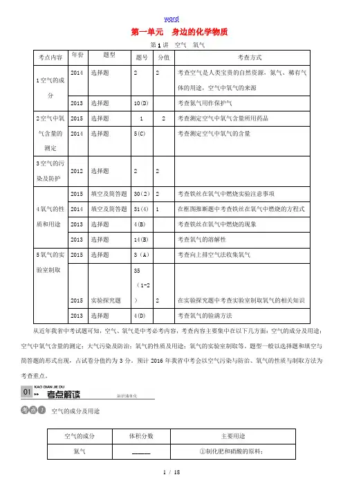 火线100天(河北专版)中考化学 第一单元 身边的化学物质 第1讲 空气 氧气复习-人教版初中九年级