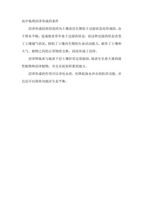 高中地理沼泽形成的条件
