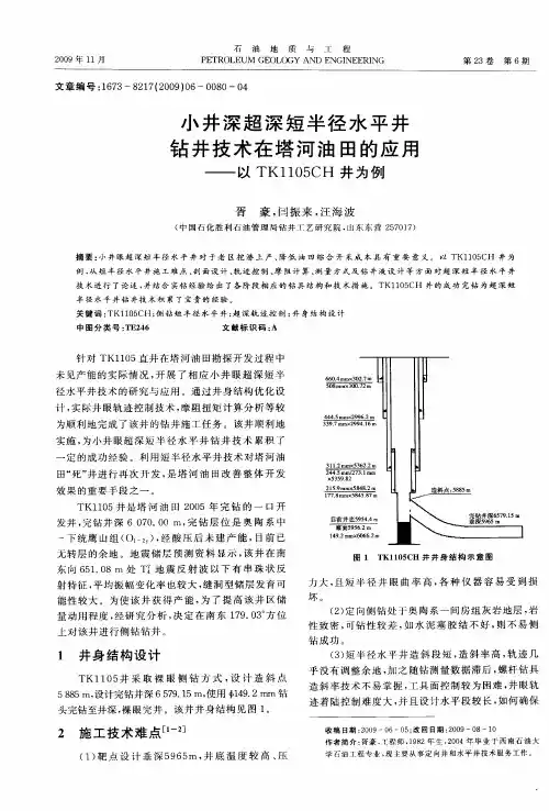 小井深超深短半径水平井钻井技术在塔河油田的应用——以TK1105CH井为例