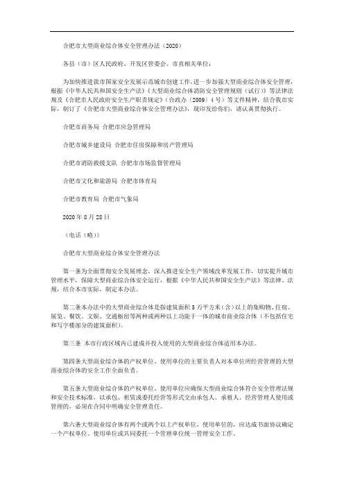 合肥市大型商业综合体安全管理办法(2020)