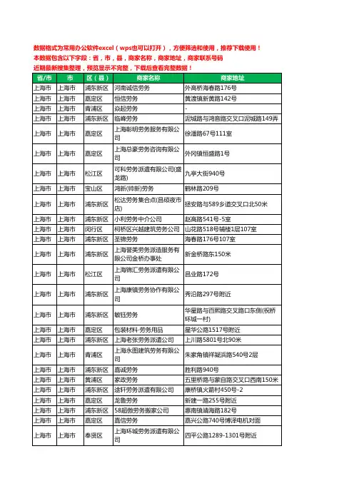 2020新版上海市劳务公司工商企业公司商家名录名单联系电话号码地址大全1981家