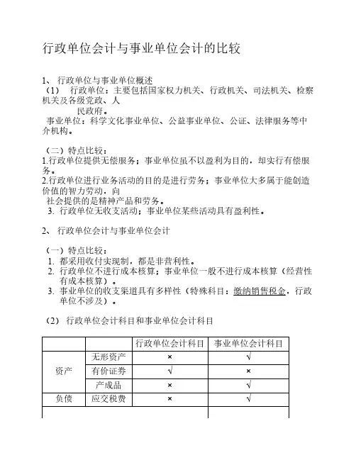 行政单位会计与事业单位的比较