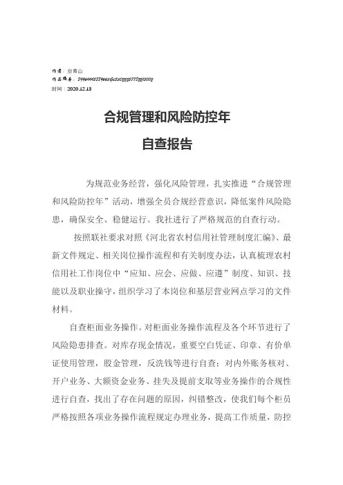 2020年银行自查报告