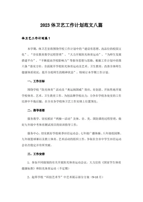 2023体卫艺工作计划范文八篇