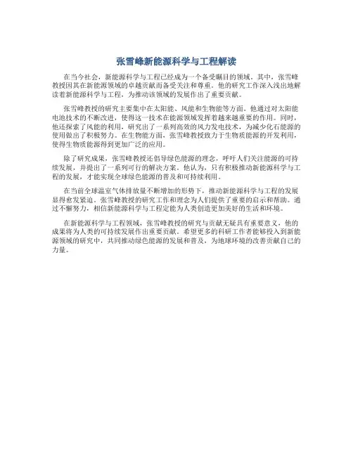 张雪峰新能源科学与工程解读