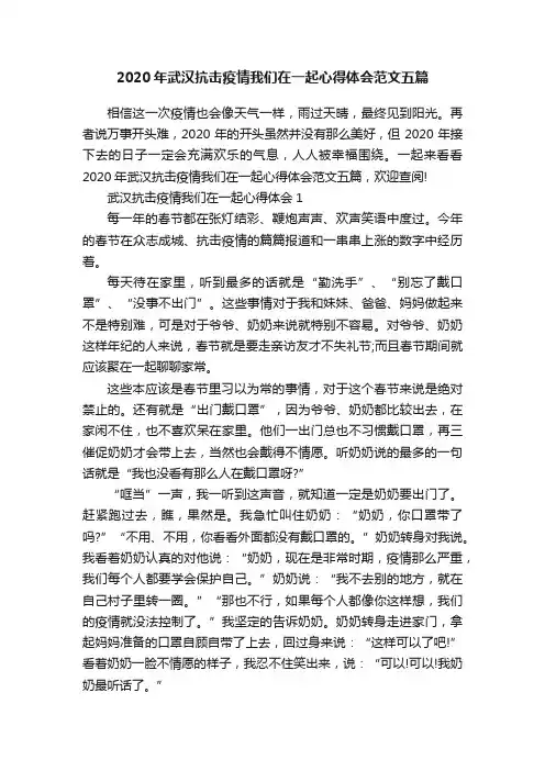 2020年武汉抗击疫情我们在一起心得体会范文五篇