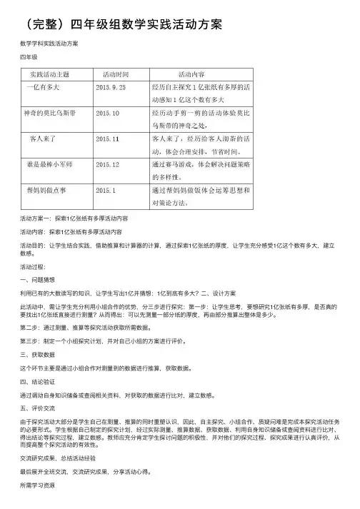 （完整）四年级组数学实践活动方案