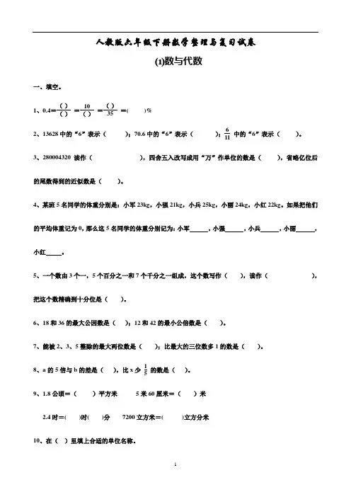 人教版六年级数学下册第六单元整理与复习《数与代数》测试卷题1