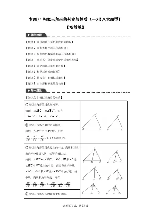 专题4.3相似三角形的判定与性质(一)-知识点梳理+练习(含解析)-浙教版九年级数学上册