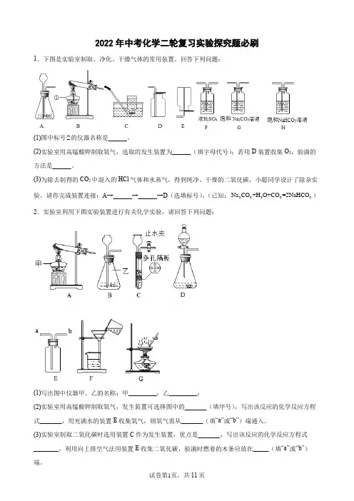 2022年中考化学二轮复习实验探究题必刷