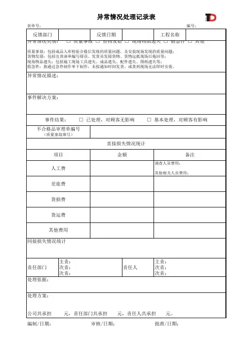 异常情况处理记录表