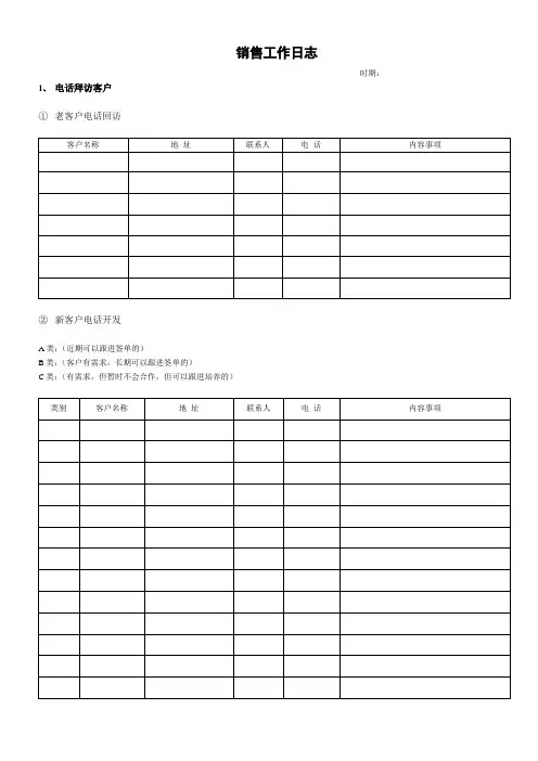 销售工作日志表