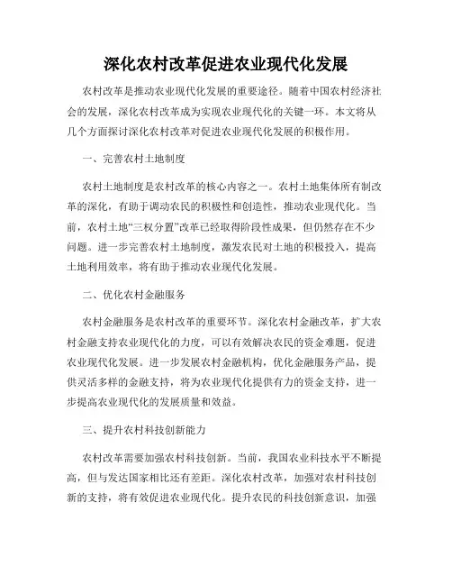 深化农村改革促进农业现代化发展
