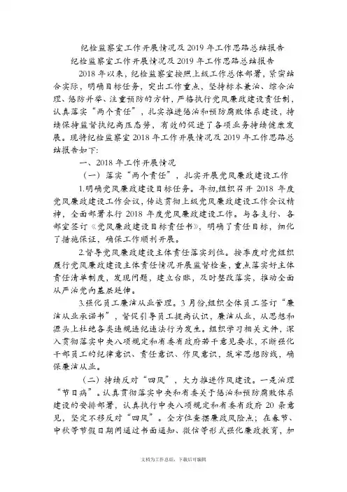 纪检监察室工作开展情况及2019年工作思路总结报告【精品范文】.doc