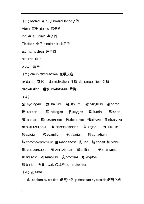 常见化学物质英文名称