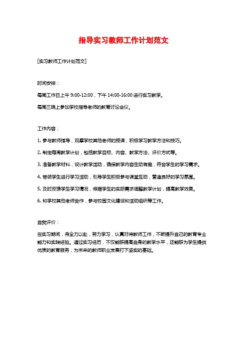 指导实习教师工作计划范文