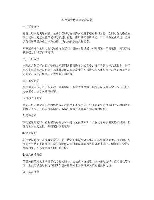全网运营代运营运营方案