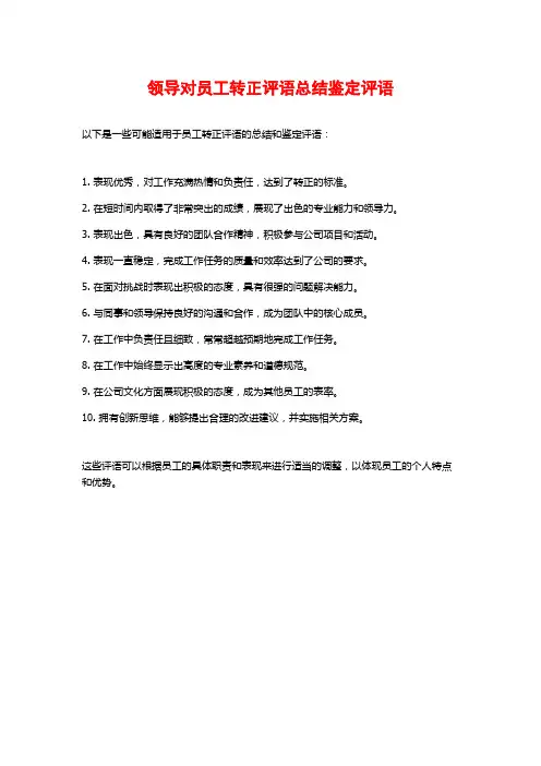 领导对员工转正评语总结鉴定评语