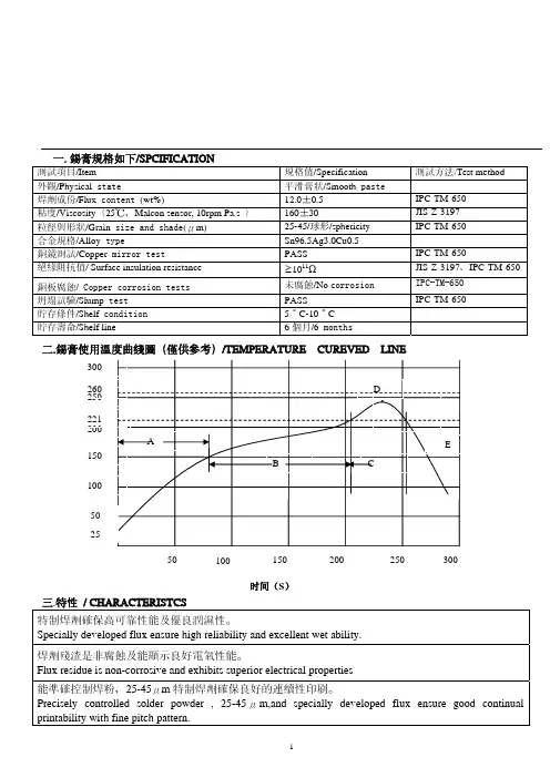 SnAg3.0Cu0.5锡膏物性规格书