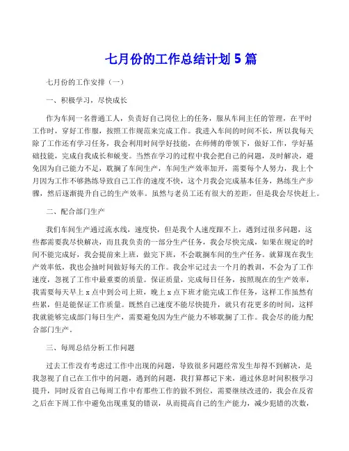七月份的工作计划5篇