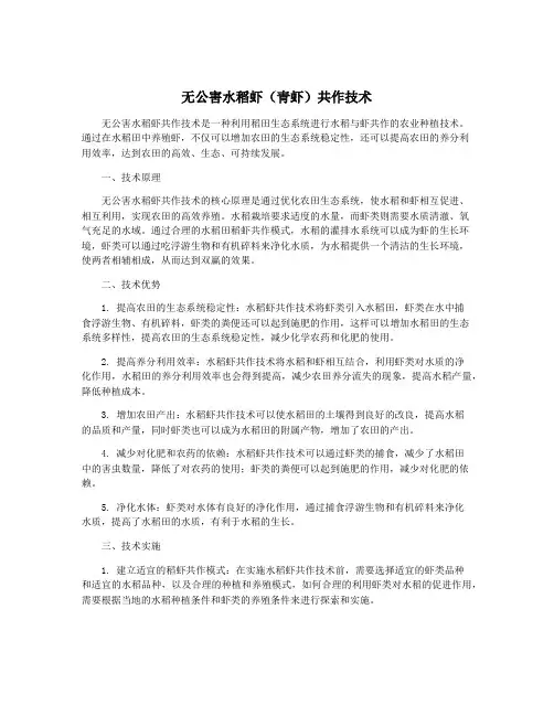 无公害水稻虾(青虾)共作技术
