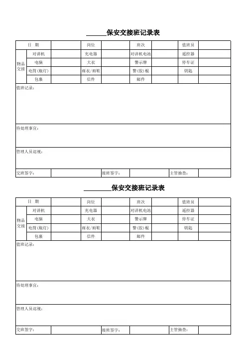 保安交接班记录表