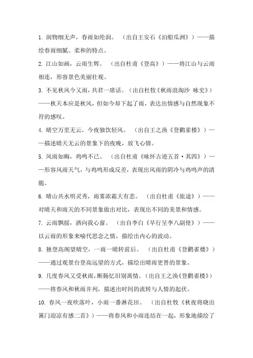 描写晴天下雨的诗句