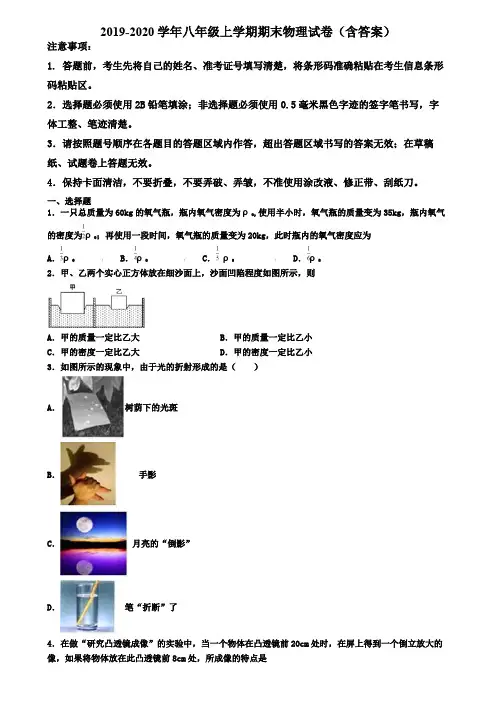 安徽省马鞍山市2019-2020学年物理八年级上学期期末调研试卷