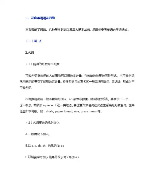 初中英语语法知识点总结及练习