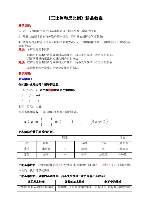 苏教版小学六年级数学下册《正比例和反比例》精品教案