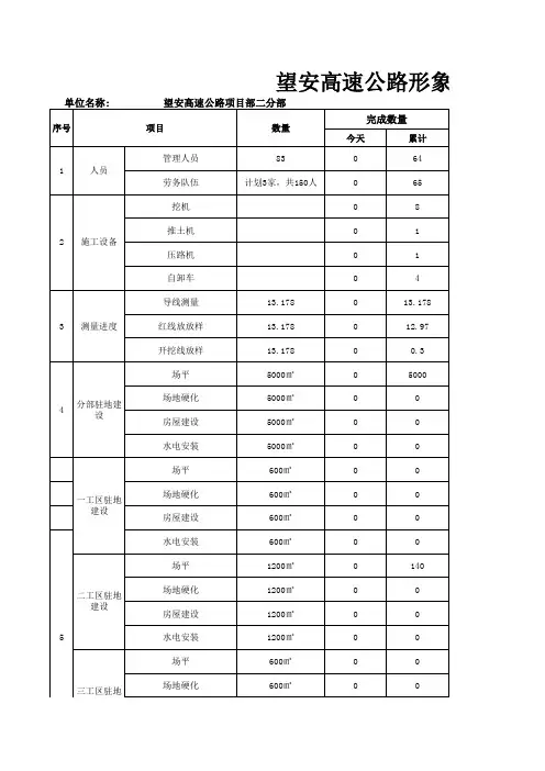 望安高速公路二分部一工区形象进度报表12.6