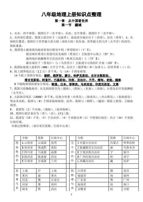 2018-2019人教版八年级地理上册知识点整理