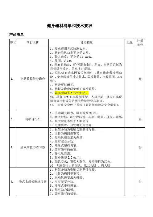 健身器材清单和技术要求