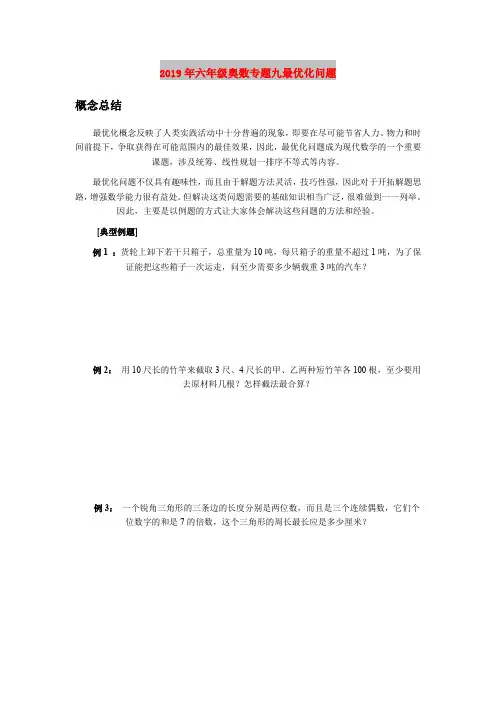 2019年六年级奥数专题九最优化问题