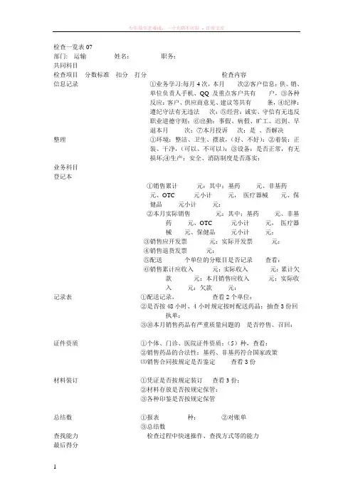 医疗器械质量日常检查一览表