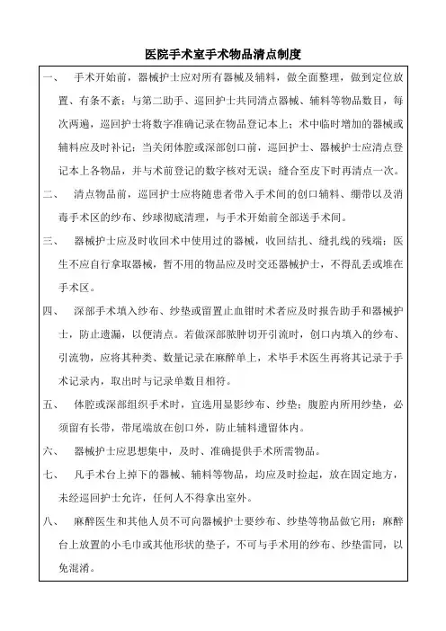 医院手术室手术物品清点制度