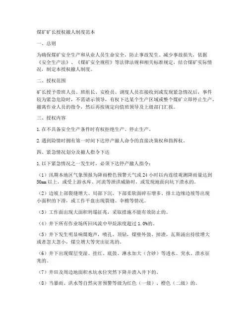 煤矿矿长授权撤人制度范本
