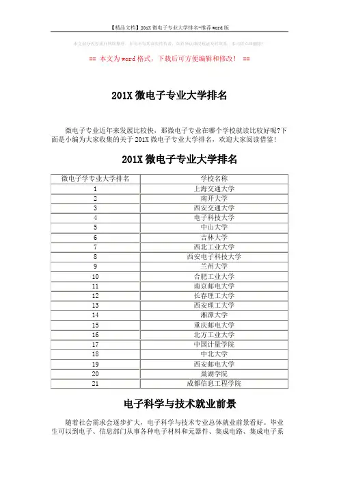 【精品文档】201X微电子专业大学排名-推荐word版 (3页)