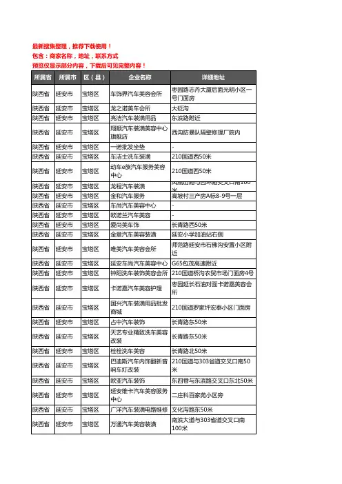 新版陕西省延安市宝塔区汽车装饰企业公司商家户名录单联系方式地址大全92家