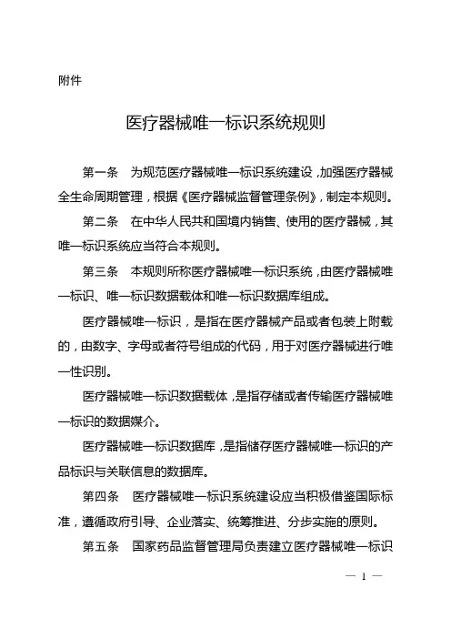 医疗器械唯一标识系统规则 国家药品监督管理局2019年第66号公告附件